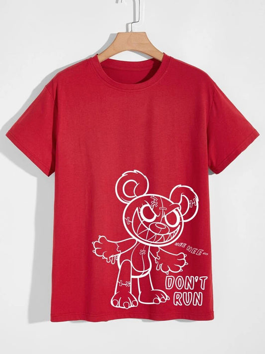 Fifth Avenue Cartoon Side Printed MIFT161 T-Shirt - Red