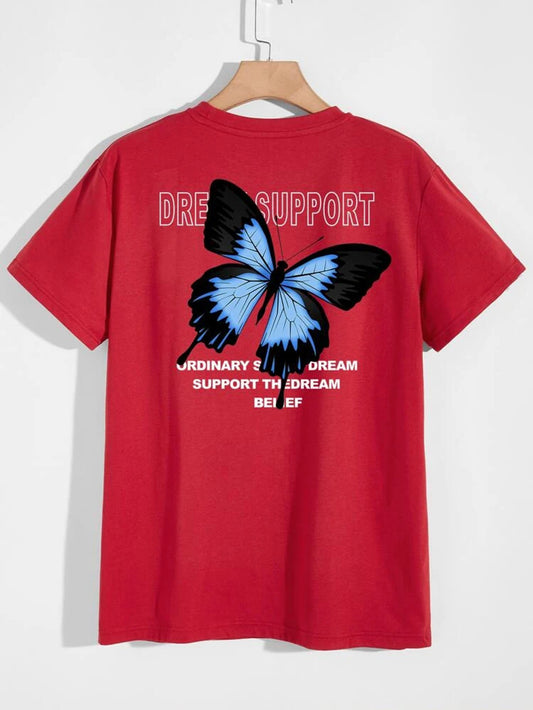 Fifth Avenue Front Back Butterfly Printed MIFT172 T-Shirt - Red