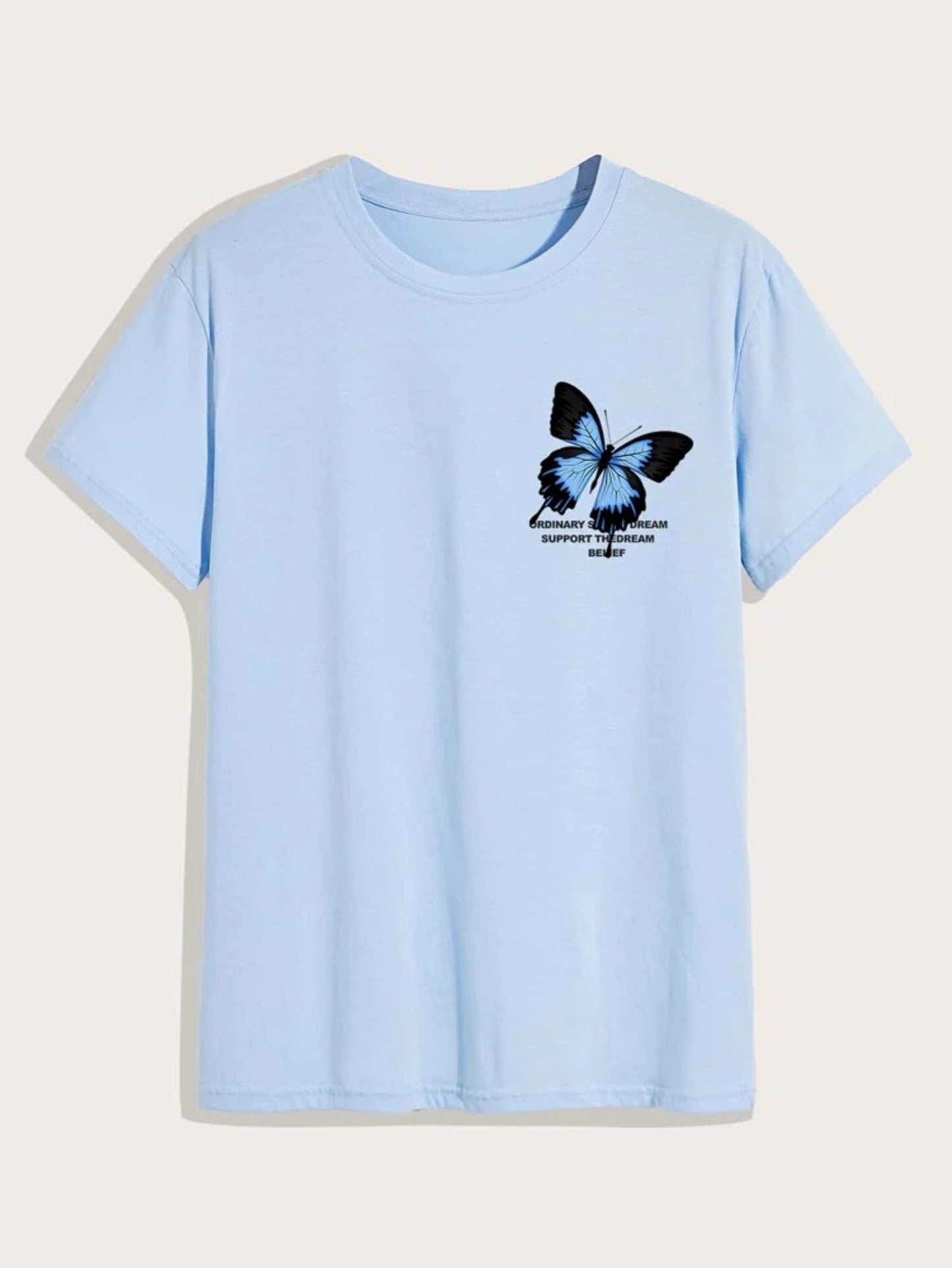 Fifth Avenue Front Back Butterfly Printed MIFT172 T-Shirt - Light Blue