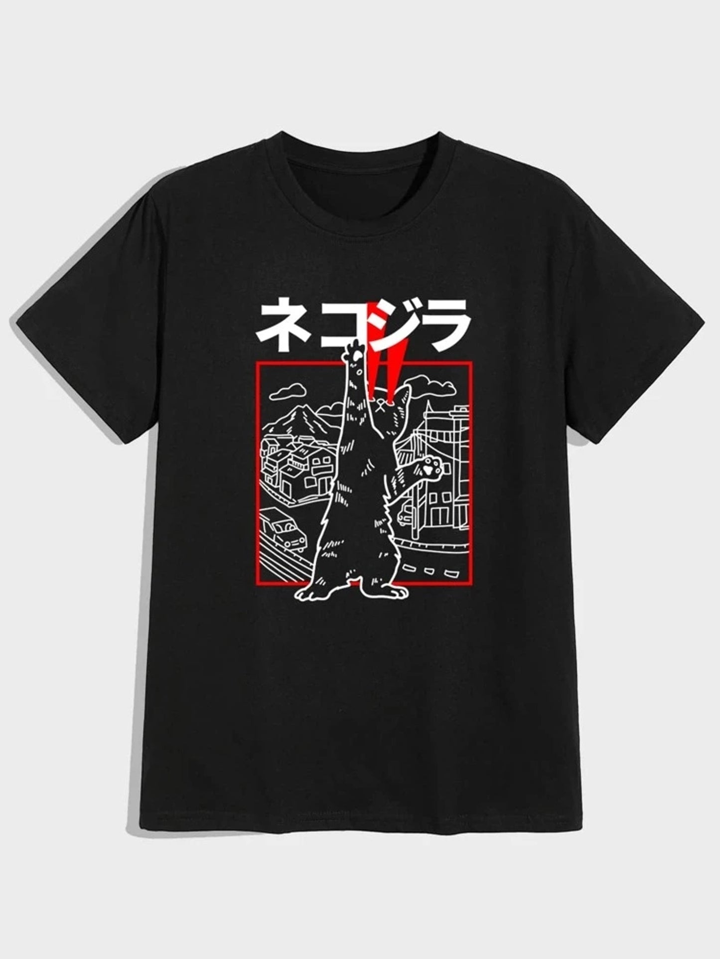 Fifth Avenue Japanese Cat Printed MIFT65 T-Shirt - Black