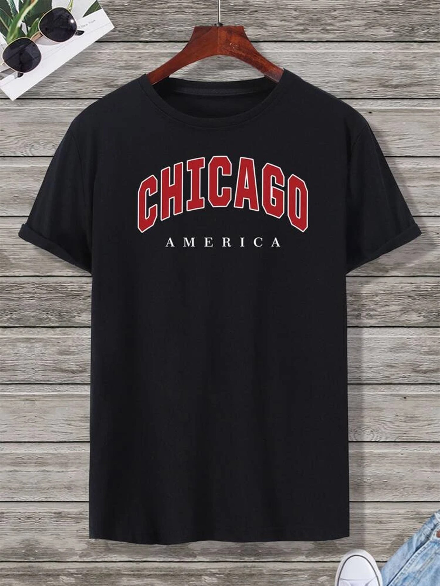 Fifth Avenue Chicago Printed MIFT119 T-Shirt - Black