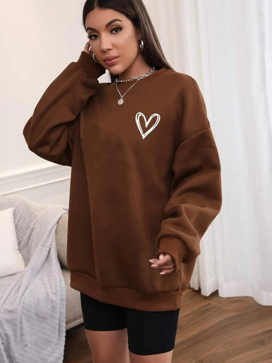 Fifth Avenue DIFT411 Heart Printed Sweatshirt - Brown