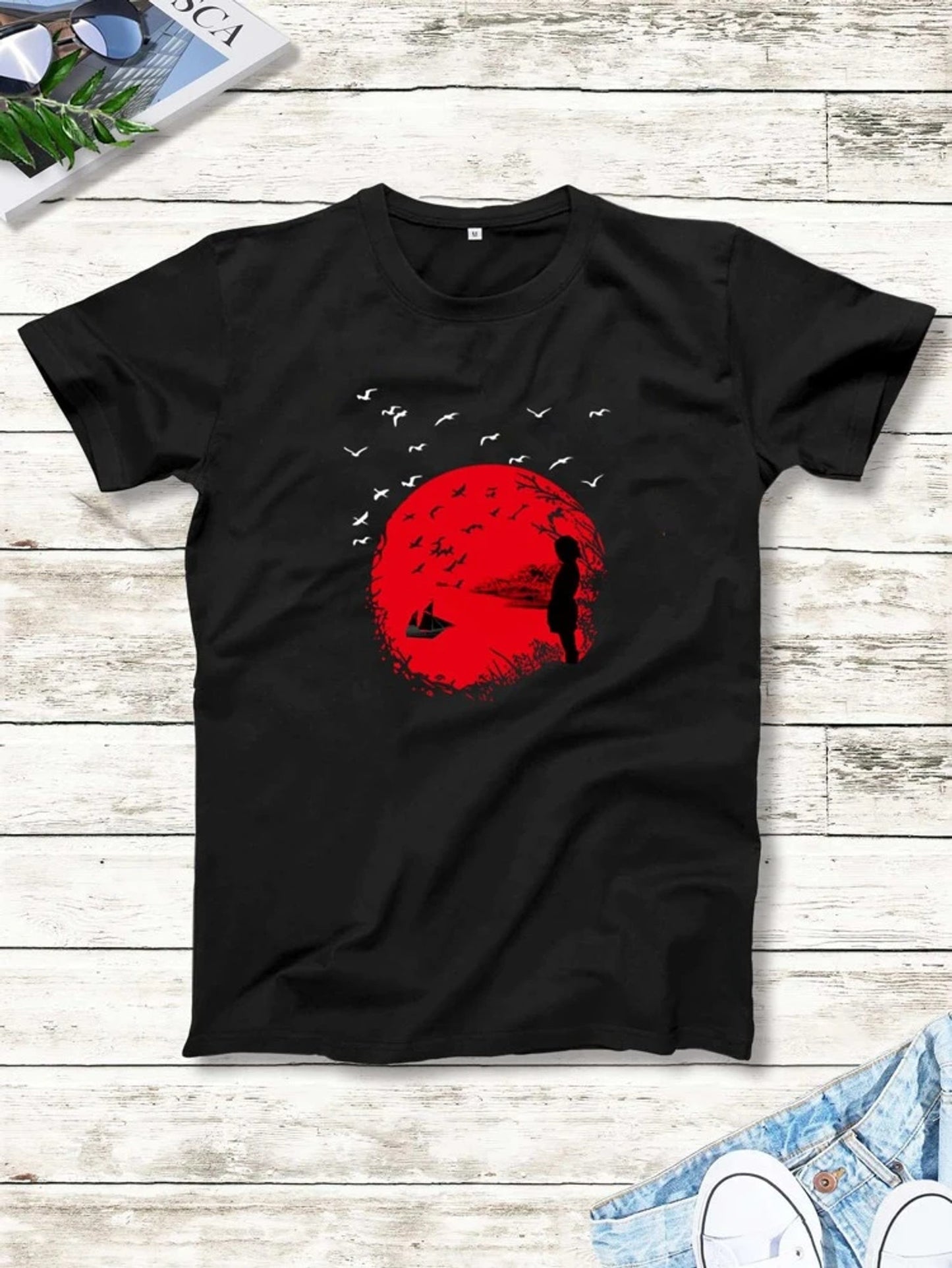 Fifth Avenue Red Moon Printed MIFT166 T-Shirt - Black