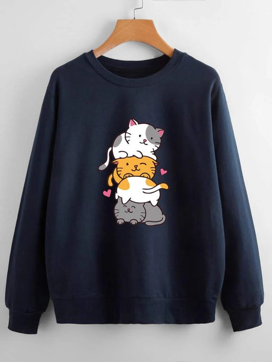 Fifth Avenue DIFT217 Cat Printed Sweatshirt - Navy Blue