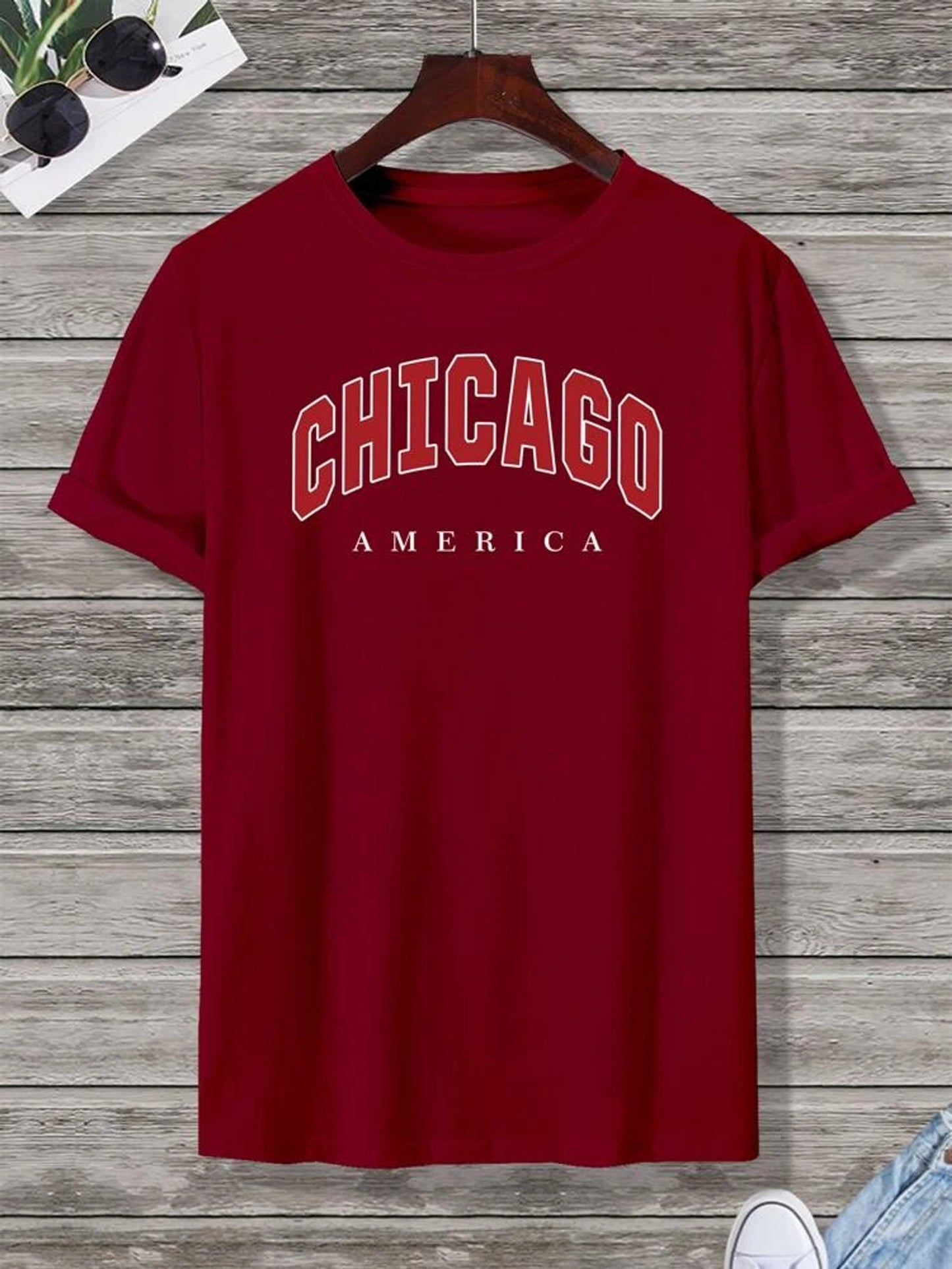 Fifth Avenue Chicago Printed MIFT119 T-Shirt - Maroon