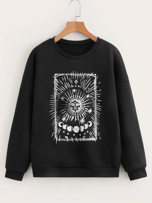 Fifth Avenue DIFT377 Moon Printed Sweatshirt - Black