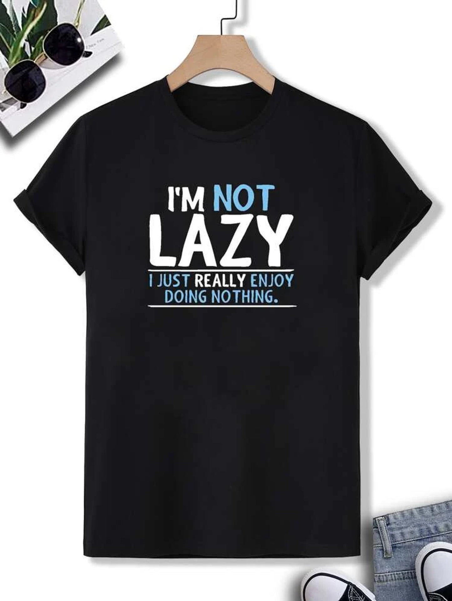Fifth Avenue I'm Not Lazy Printed MIFT114 T-Shirt - Black