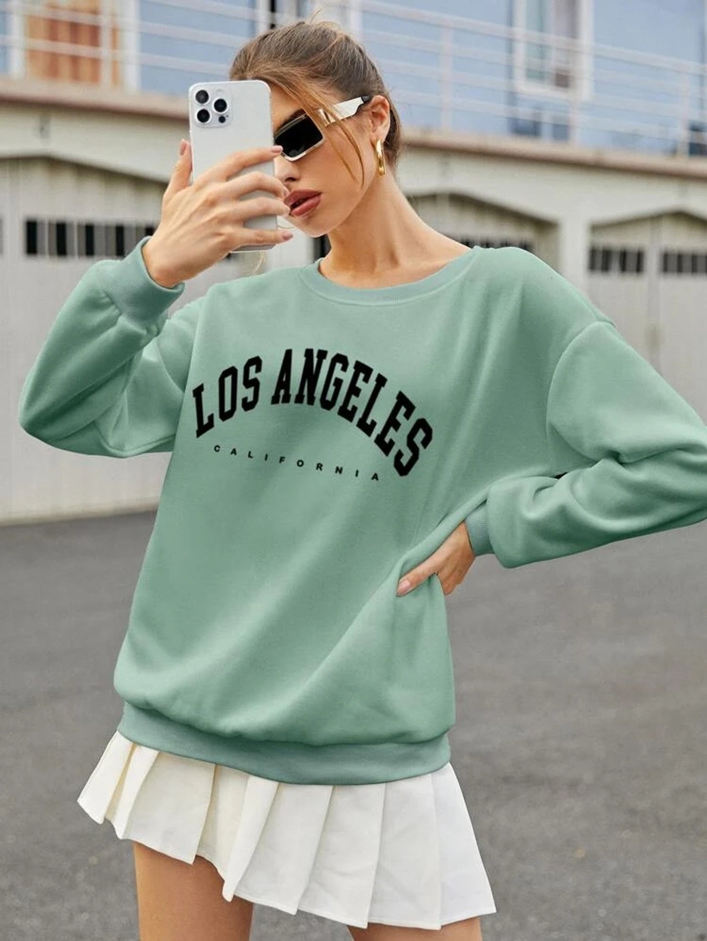 Fifth Avenue DIFT374 Los Angeles Printed Sweatshirt - Mint Green