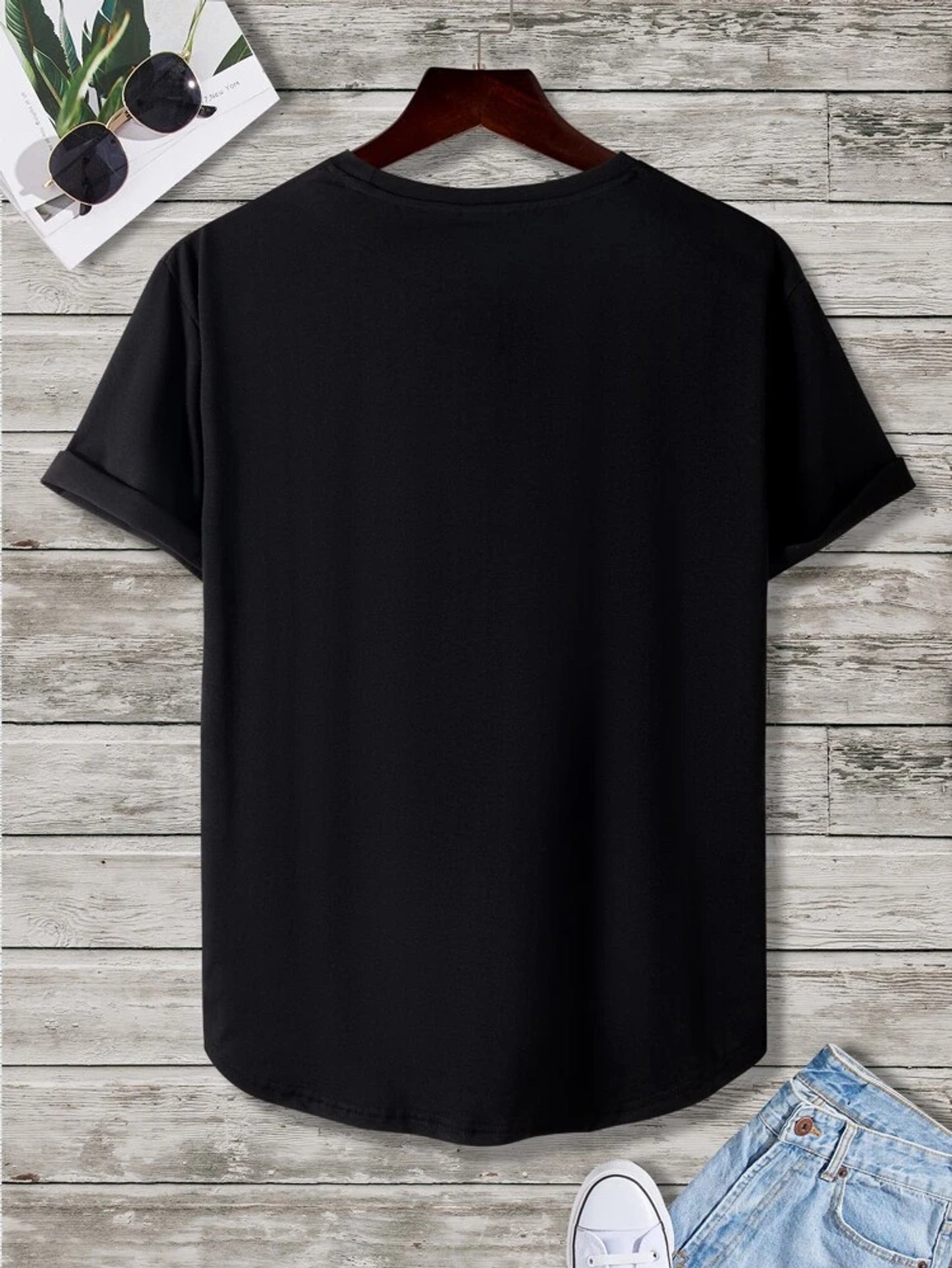 Fifth Avenue Eating Printed MIFT382 AOKI Dip Hem T-Shirt - Black