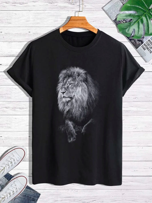 Fifth Avenue Lion Printed MIFT107 T-Shirt - Black