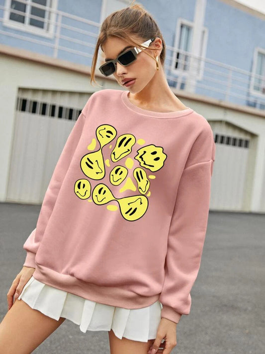 Fifth Avenue DIFT386 Smiley Face Printed Sweatshirt - Pink