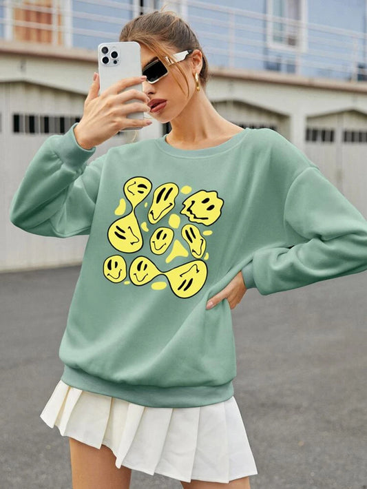 Fifth Avenue DIFT386 Smiley Face Printed Sweatshirt - Mint Green