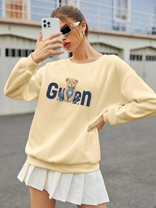 Fifth Avenue DIFT396 Bear Printed Sweatshirt - Cream