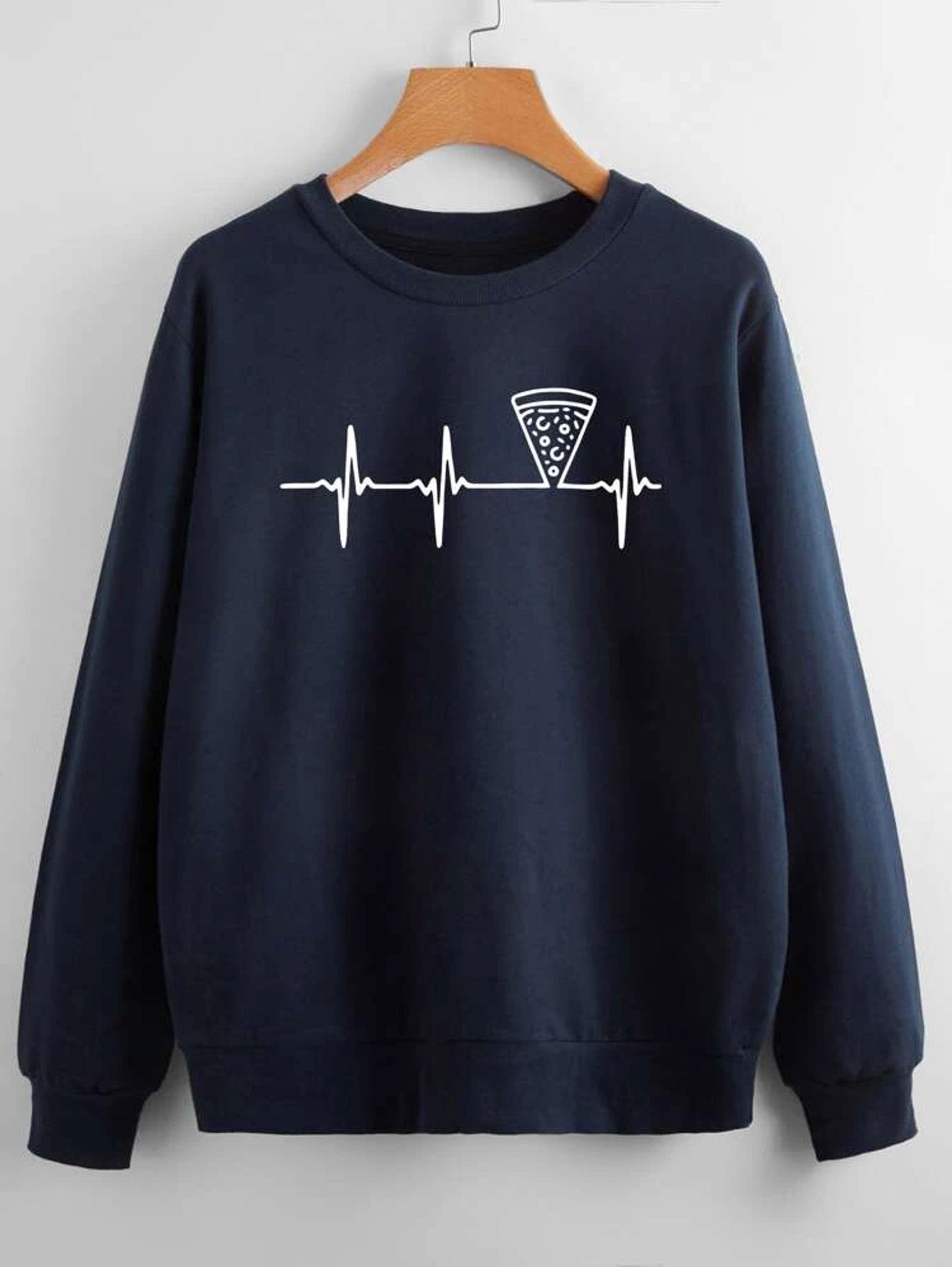 Fifth Avenue DIFT415 Pizza Heart Beat Printed Sweatshirt - Navy Blue