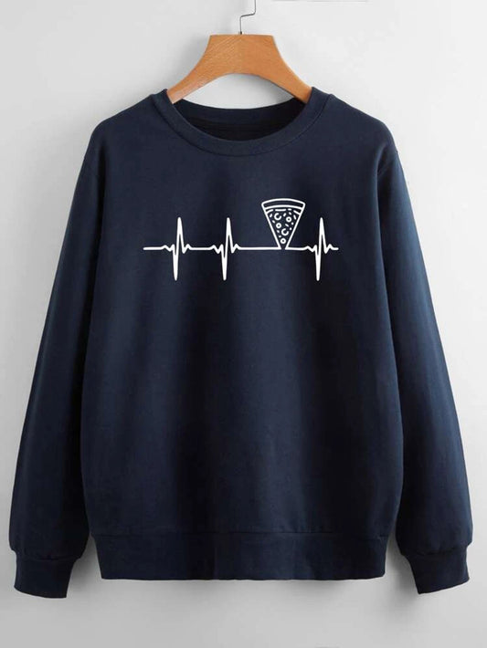 Fifth Avenue DIFT415 Pizza Heart Beat Printed Sweatshirt - Navy Blue