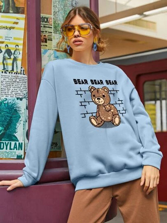 Fifth Avenue DIFT385 Bear Printed Sweatshirt - Light Blue