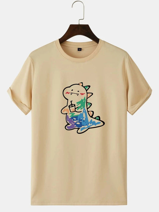 Fifth Avenue Multi Color Dragon Printed MIFT198 T-Shirt - Cream