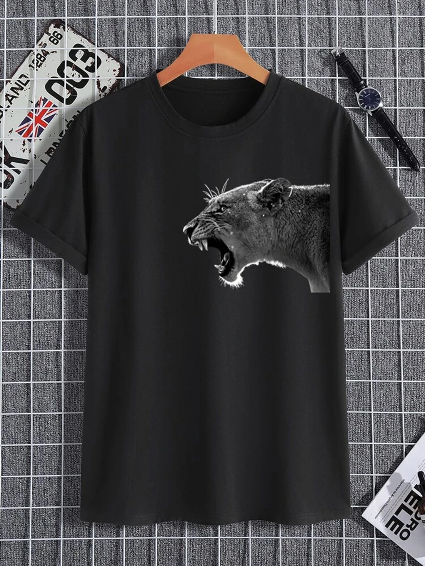 Fifth Avenue Lion Printed MIFT158 T-Shirt - Black