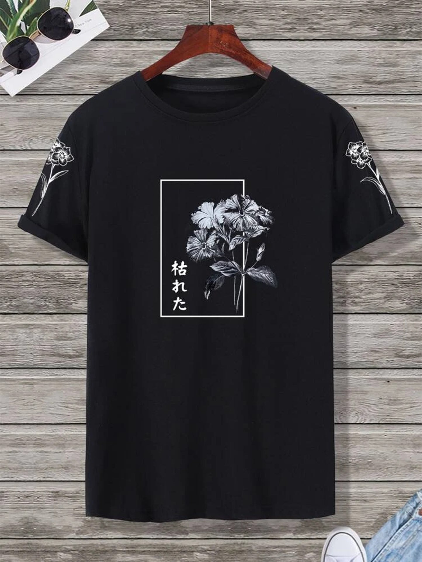 Fifth Avenue Text Floral Printed MIFT28 T-Shirt - Black