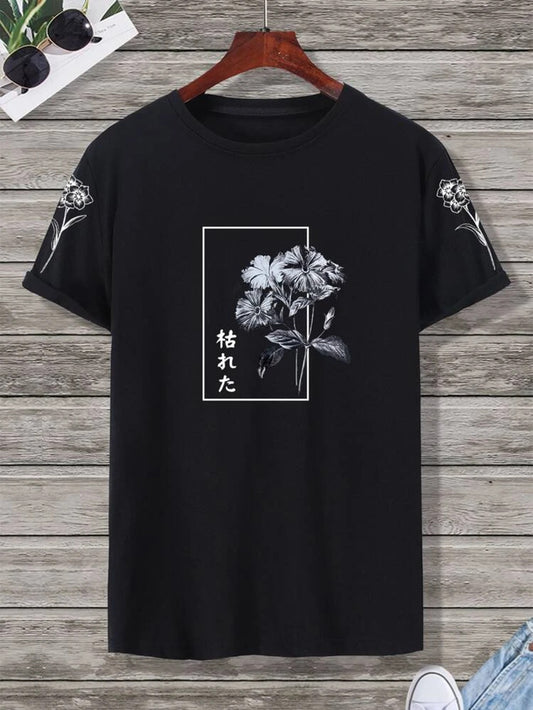 Fifth Avenue Text Floral Printed MIFT28 T-Shirt - Black