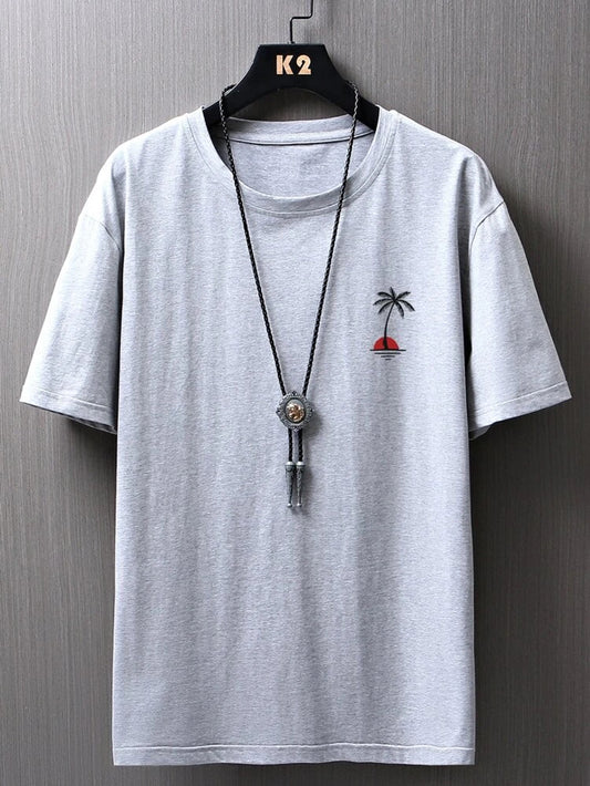 Fifth Avenue Pocket Palm Tree Printed MIFT76 T-Shirt - Grey