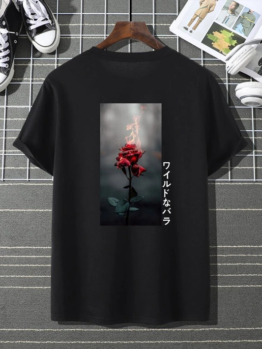 Fifth Avenue Back Floral Text Printed MIFT167 T-Shirt - Black