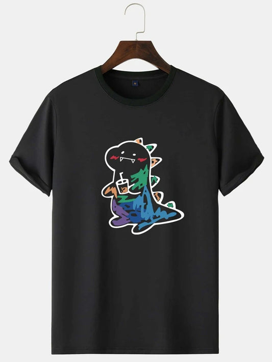 Fifth Avenue Multi Color Dragon Printed MIFT198 T-Shirt - Black