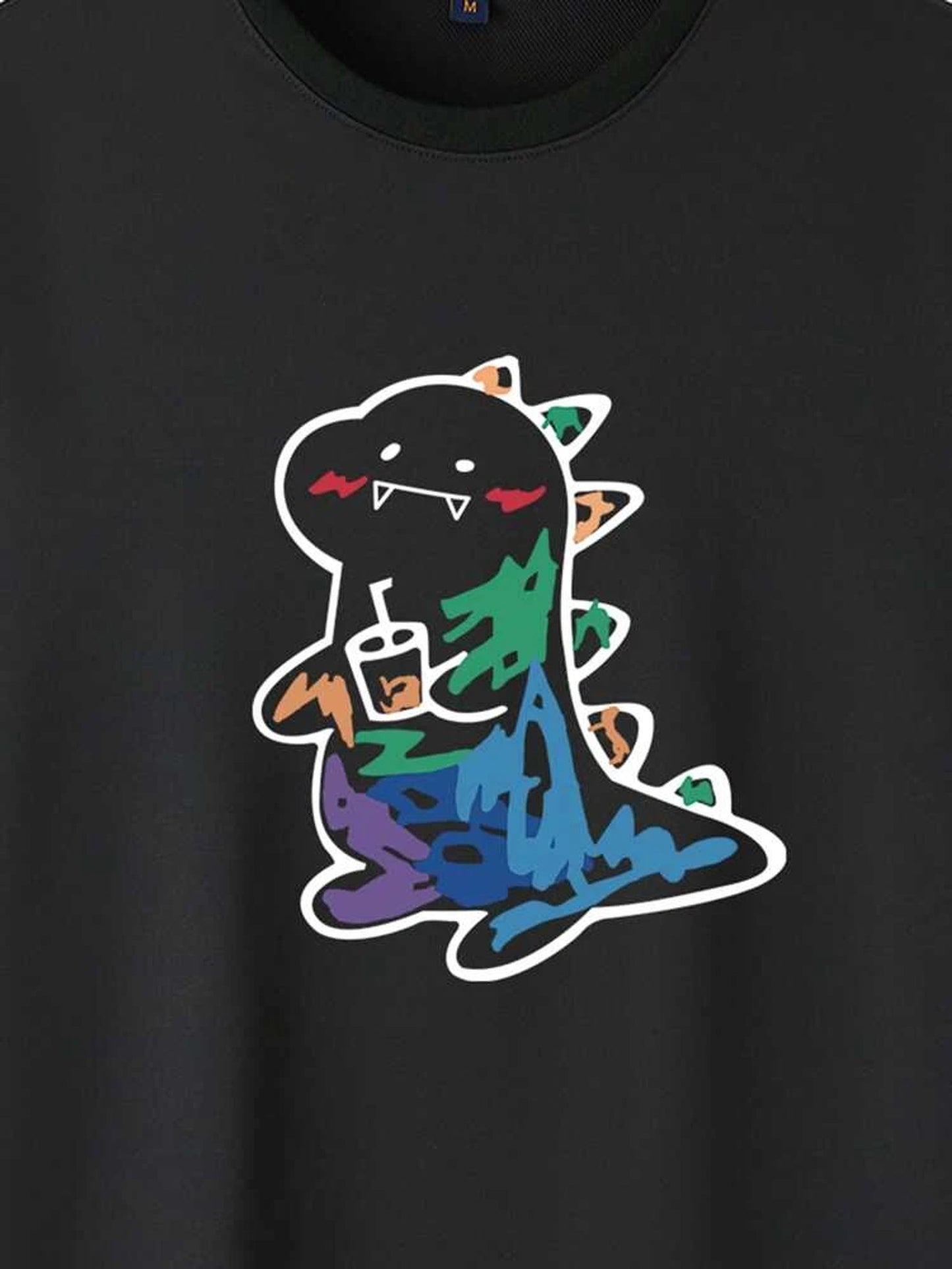 Fifth Avenue Multi Color Dragon Printed MIFT198 T-Shirt - Black