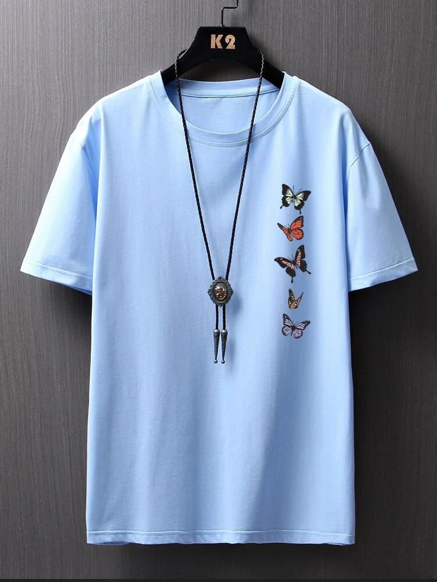 Fifth Avenue Butterfly Printed MIFT109 T-Shirt - Light Blue