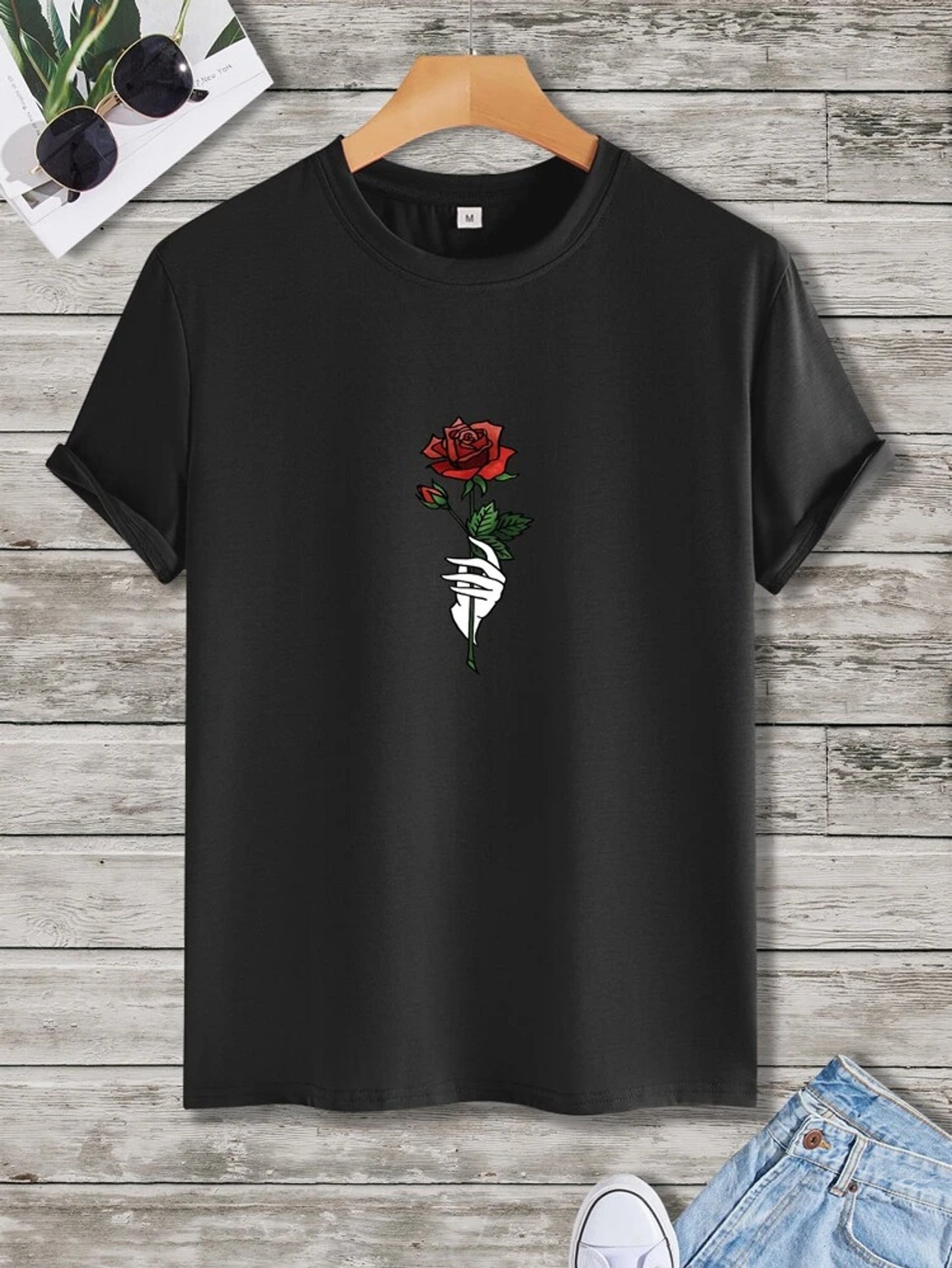 Fifth Avenue Rose Printed MIFT72 T-Shirt - Black