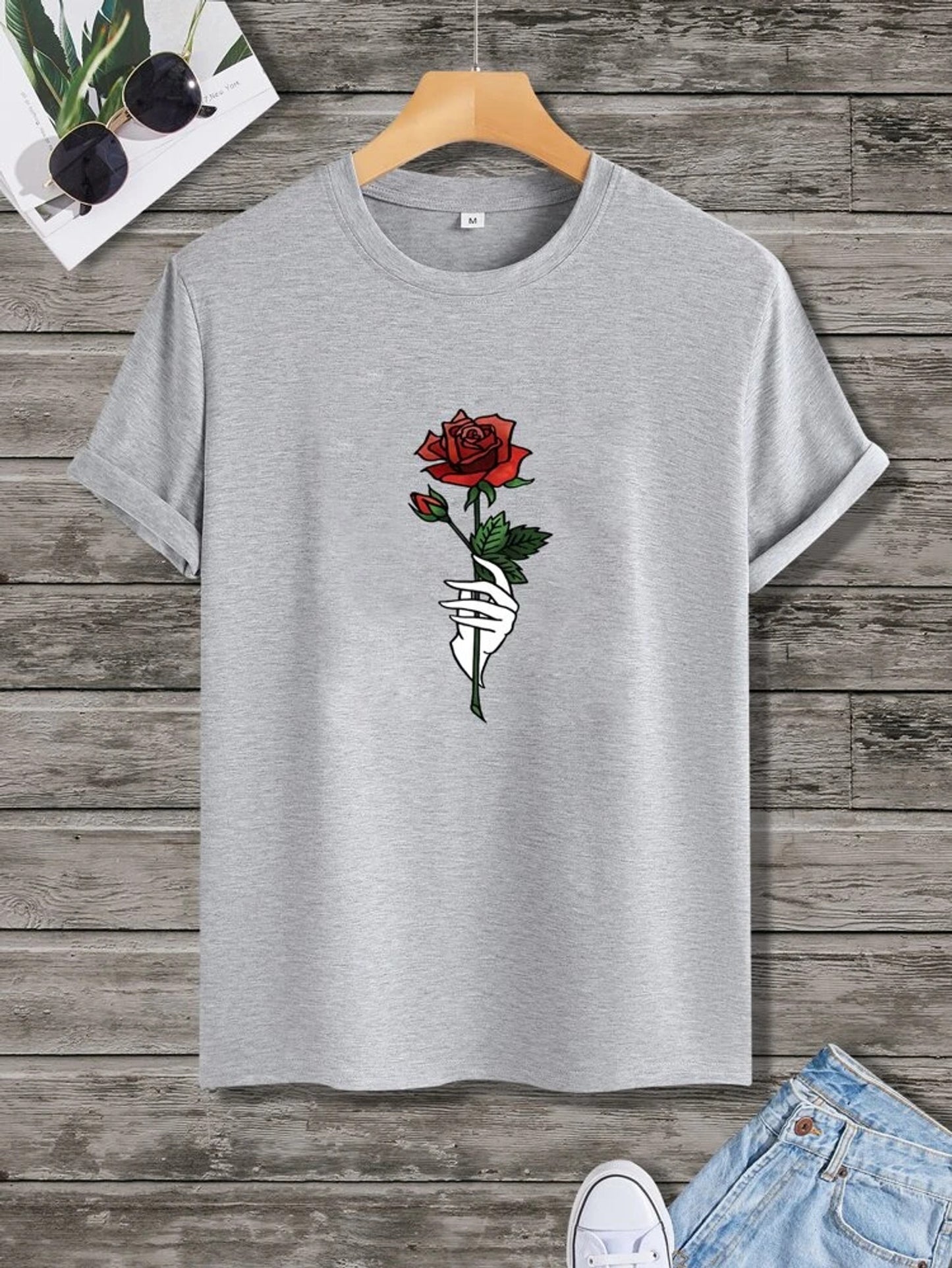 Fifth Avenue Rose Printed MIFT72 T-Shirt - Grey