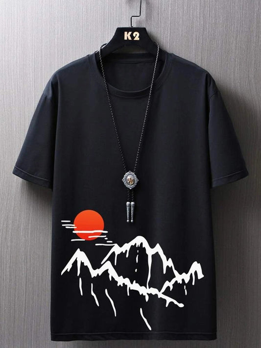 Fifth Avenue Mountain Scene Printed MIFT168 T-Shirt - Black