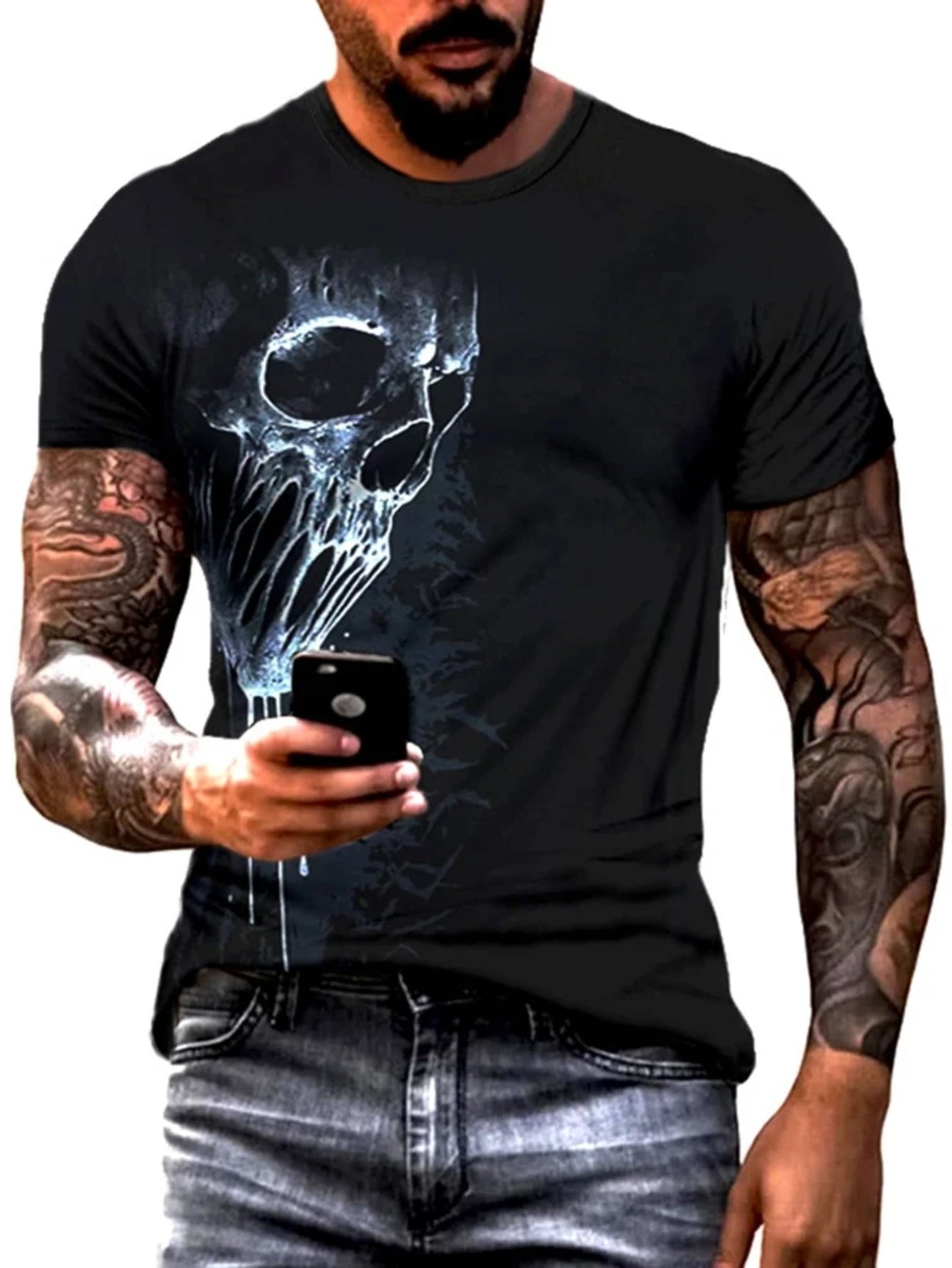 Fifth Avenue Skull Printed MIFT157 T-Shirt - Black