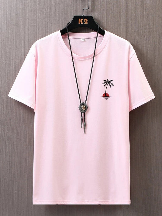 Fifth Avenue Pocket Palm Tree Printed MIFT76 T-Shirt - Pink