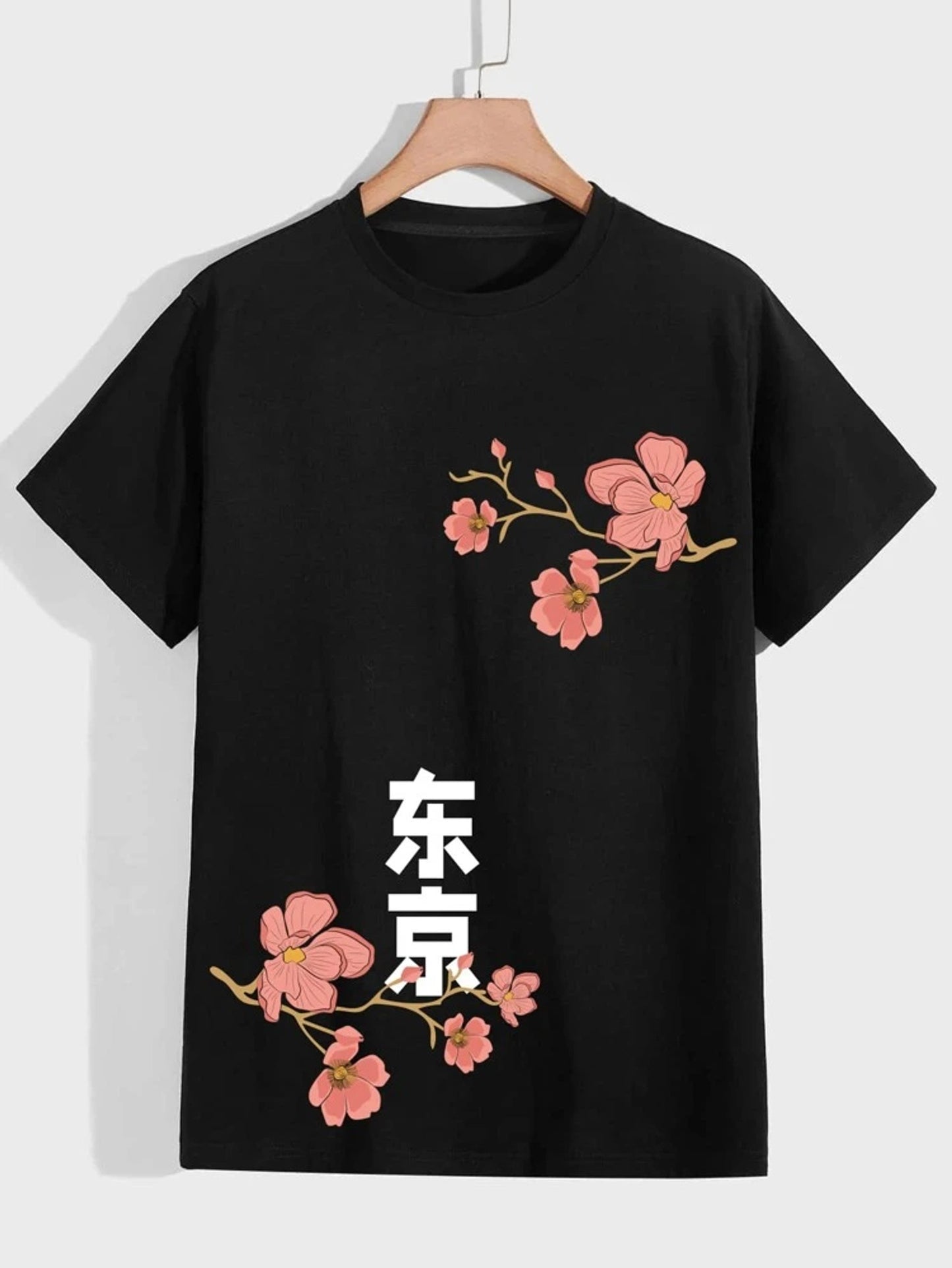 Fifth Avenue Japanese Florals Printed MIFT41 T-Shirt - Black