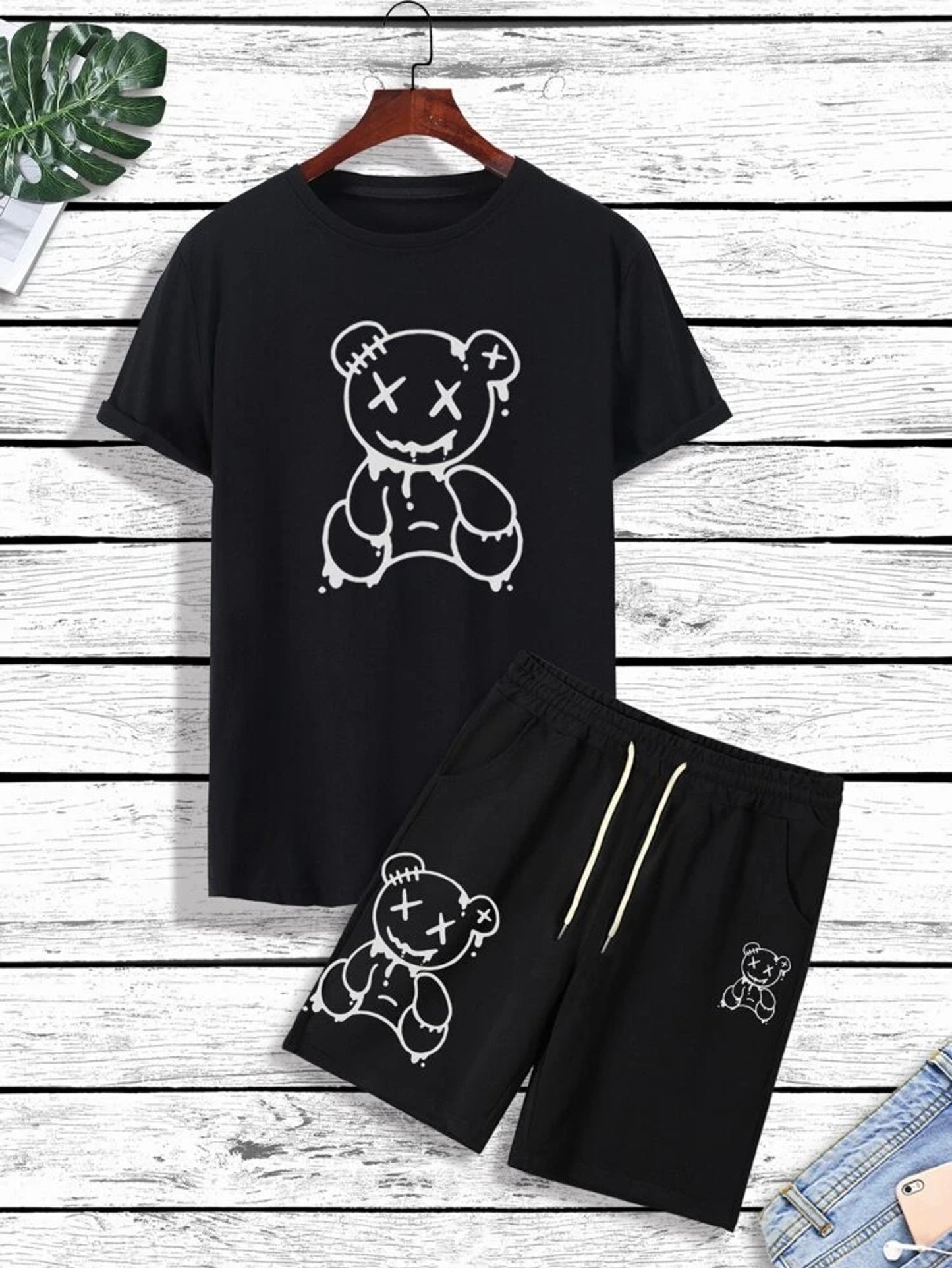 Mens Summer Printed Co Ord Set by Fifth Avenue MSFACSS11 - Black Black