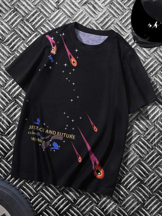 Fifth Avenue Stars Text Printed MIFT43 T-Shirt - Black