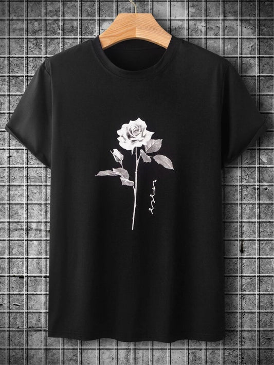 Fifth Avenue Floral Text Printed MIFT121 T-Shirt - Black