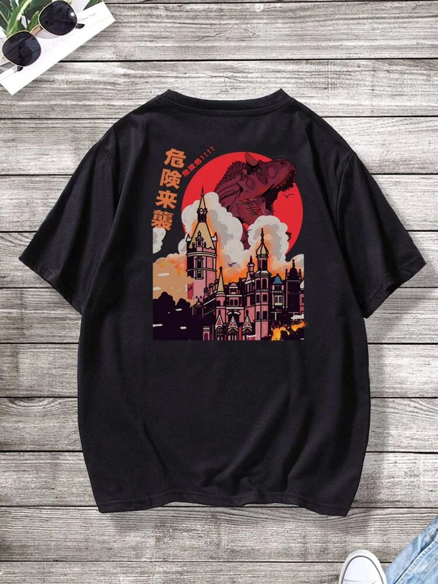 Fifth Avenue Front Back Japanese Printed MIFT116 T-Shirt - Black