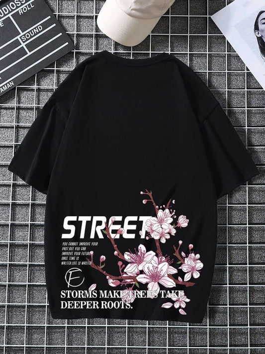 Fifth Avenue Back Floral Text Printed MIFT90 T-Shirt - Black