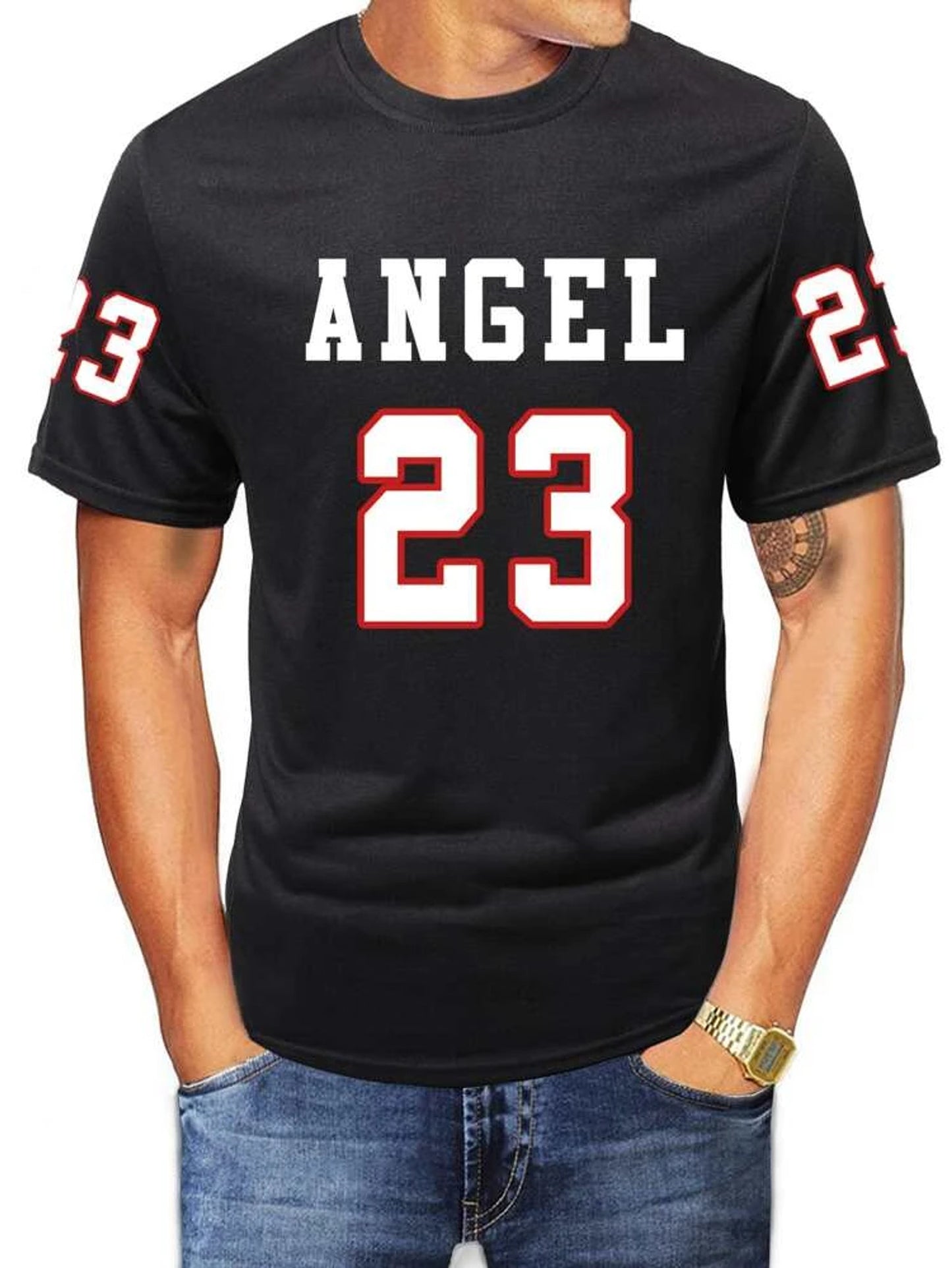 Fifth Avenue Angel 23 Printed MIFT203 T-Shirt - Black