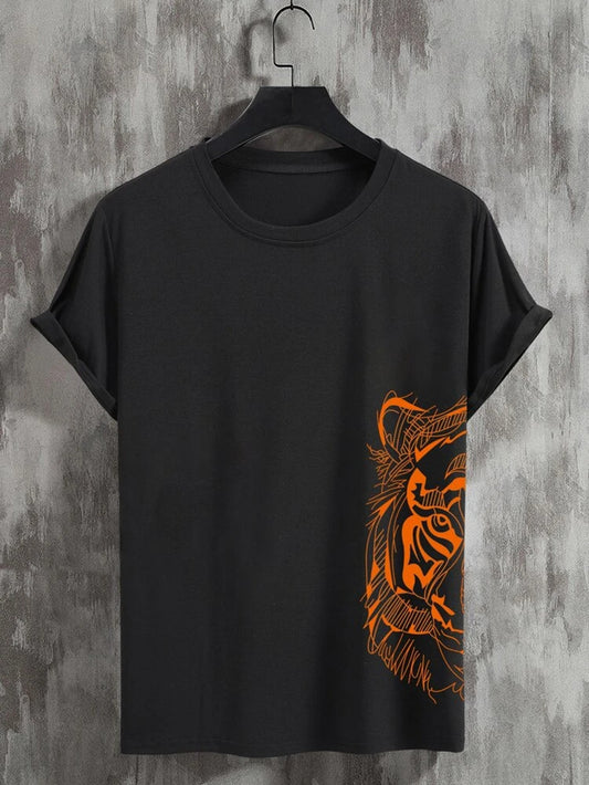 Fifth Avenue Side Lion Printed MIFT130 T-Shirt - Black