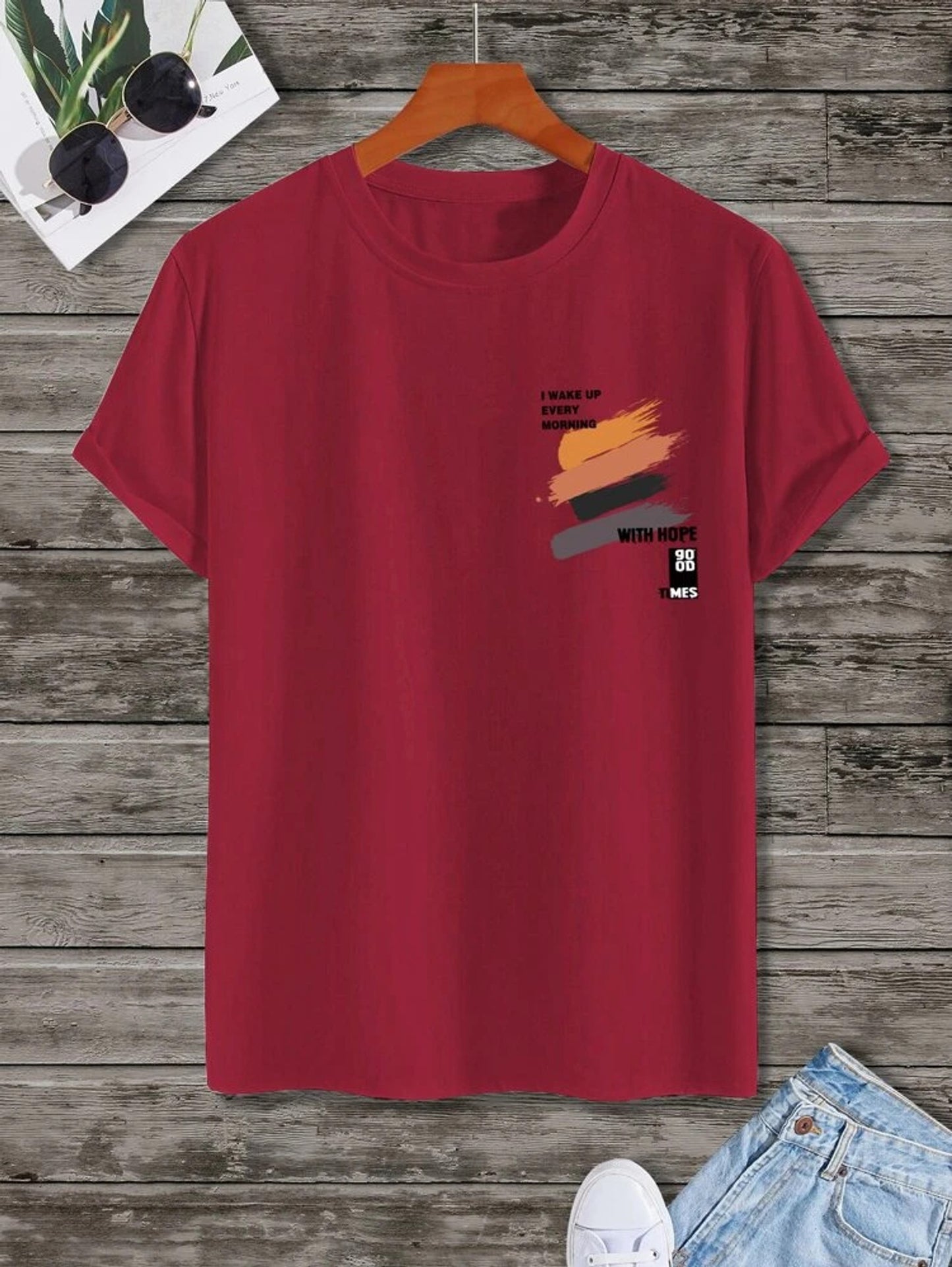 Fifth Avenue Paint Text Printed MIFT147 T-Shirt - Maroon