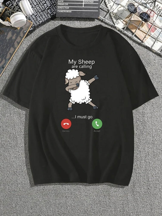Fifth Avenue Sheep Calling Printed MIFT155 T-Shirt - Black
