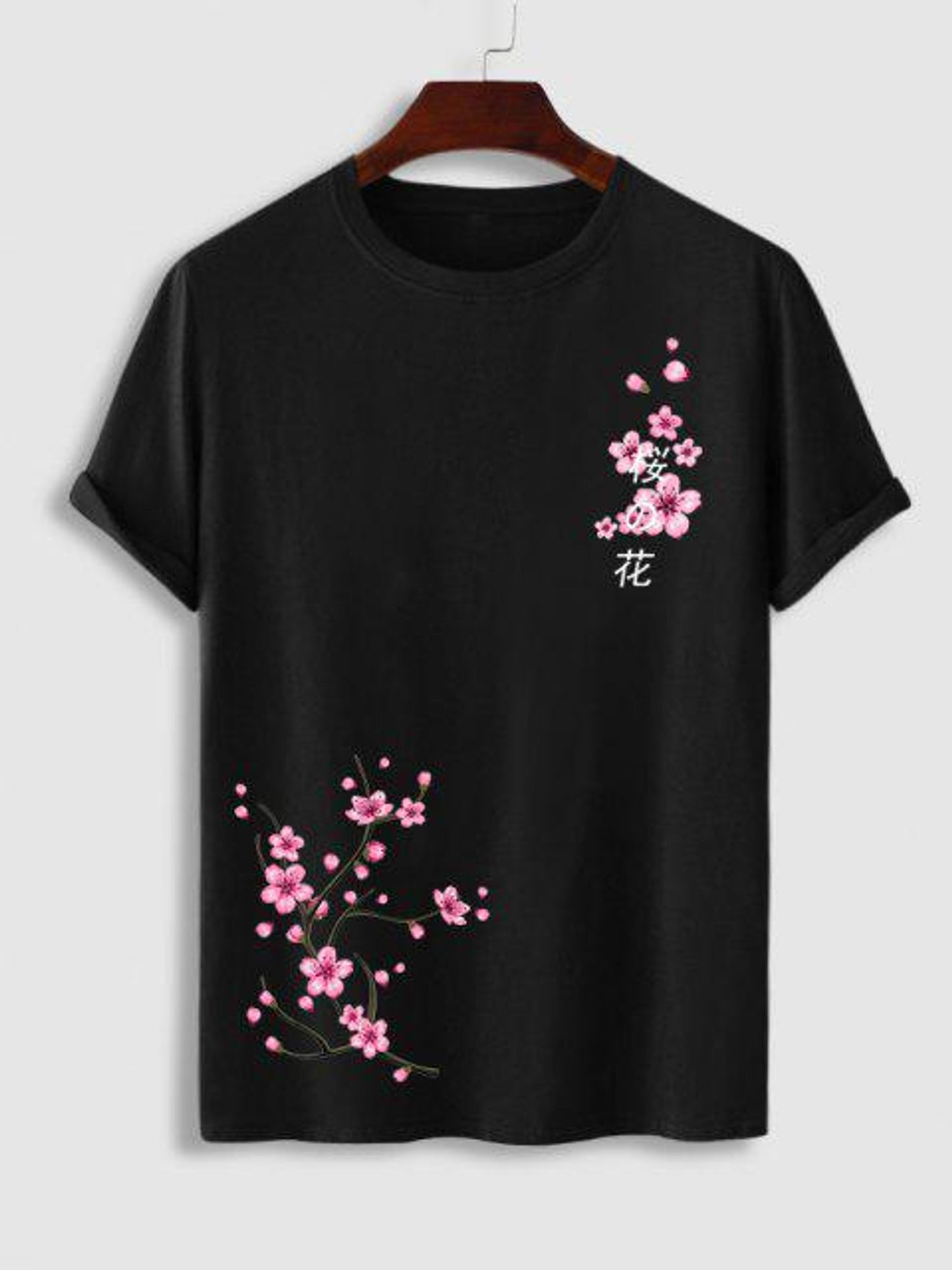 Fifth Avenue Japanese Florals Printed MIFT210 T-Shirt - Black