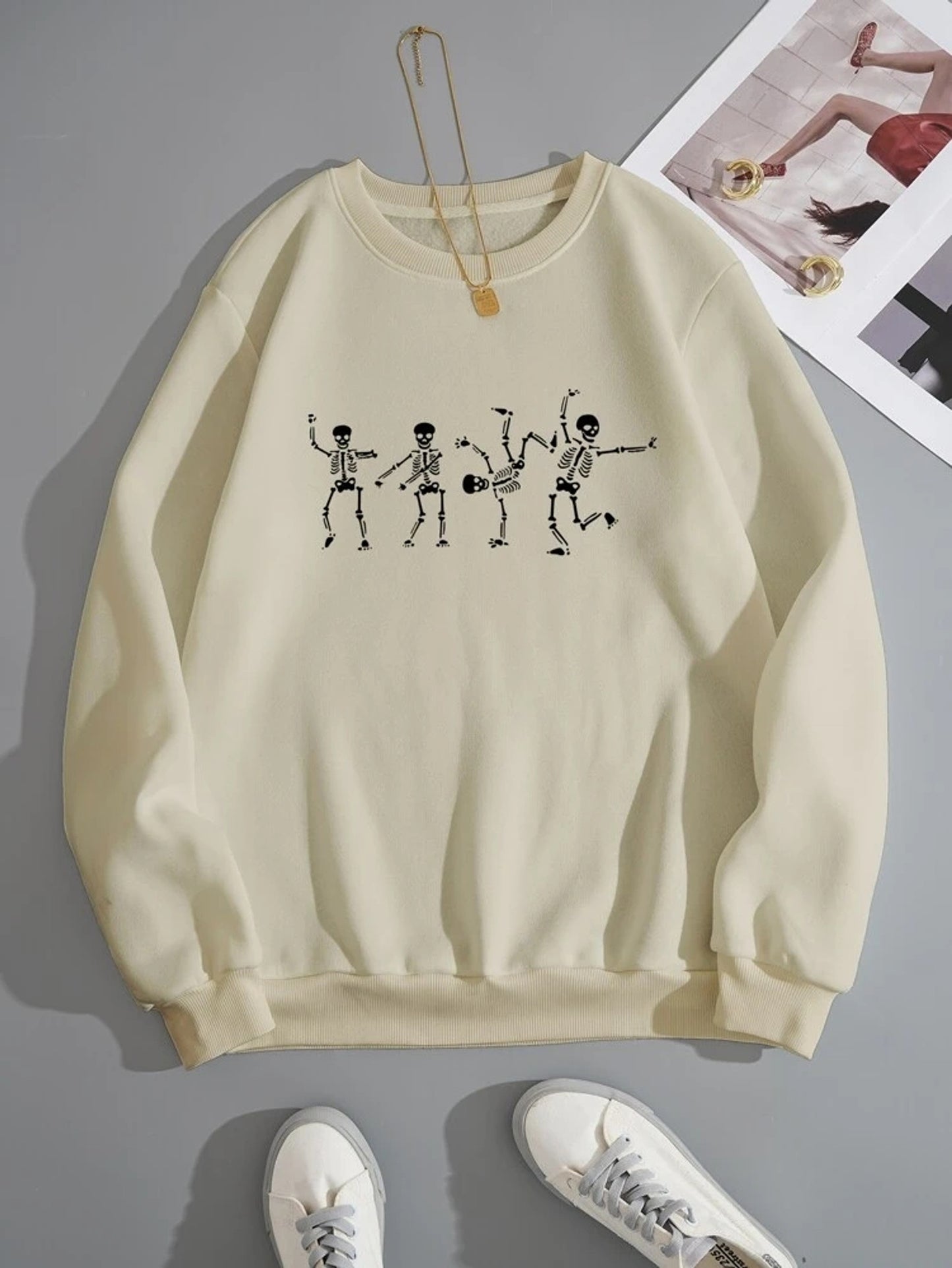 Fifth Avenue DIFT731 Skeleton Printed Sweatshirt - Cream