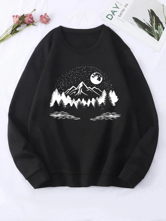 Fifth Avenue DIFT727 Mountains Printed Sweatshirt - Black