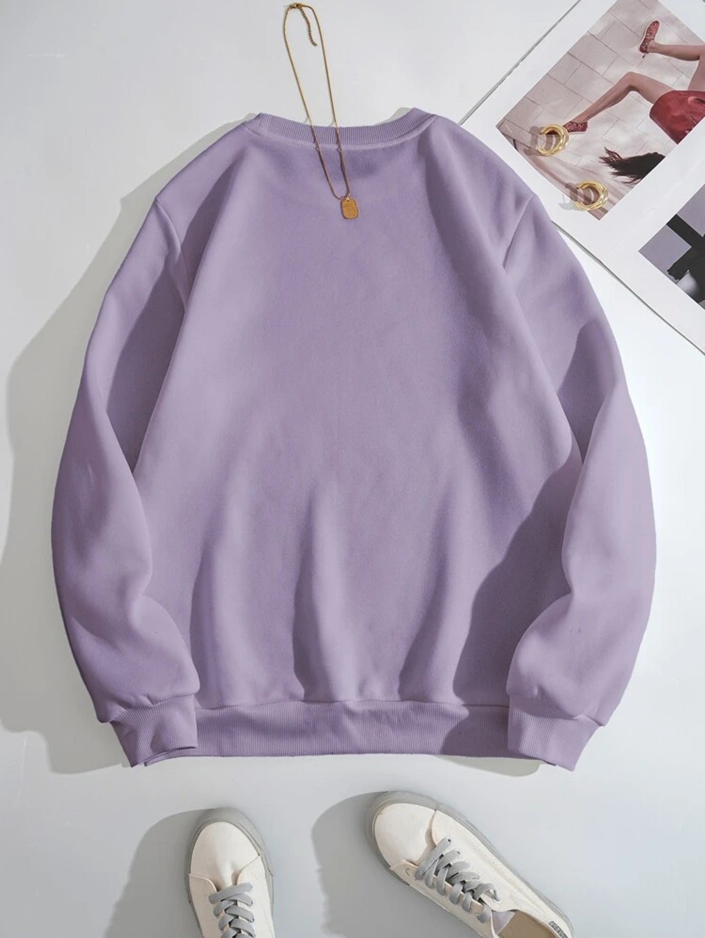 Fifth Avenue DIFT726 Heart Outline Printed Sweatshirt - Purple