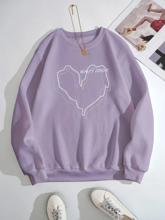 Fifth Avenue DIFT726 Heart Outline Printed Sweatshirt - Purple