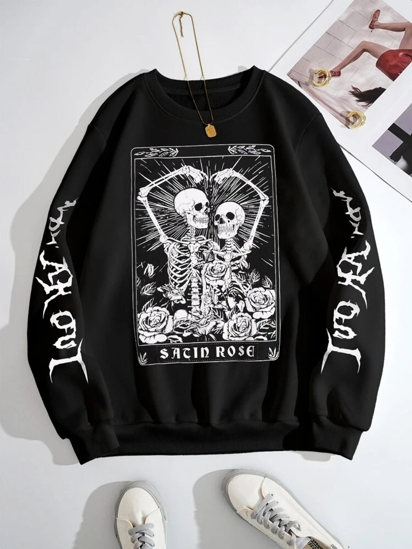 Fifth Avenue DIFT730 Skeleton Printed Sweatshirt - Black